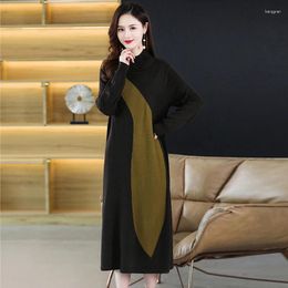 Casual Dresses Sweater Women's Knitted Dress For Spring Autumn 2024 Half Turtleneck Pullover Loose Thicken Warm Bottom Clothing