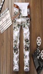 Popular Mens Printed White Slim Fit Jeans Brand New Summer Designer stretch Streetwear Denim Pants Trousers 5819717050