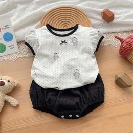 Clothing Sets Summer Korean Ins Baby Girls 2PCS Clothes Set Dot Short Sleeve Cartoon T-shirts Solid Pp Shorts Suit Toddler Outfits