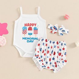 Clothing Sets Suefunskry Baby Girls Shorts Set Sleeveless Popsicle Print Romper With Stars Hairband Summer Outfit For Independence Day