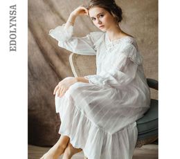 Women039s Vintage Gothic Victorian Night Dress White Cotton Flare Sleeve V Neck Lace Embellished Ruffle Hem Autumn Nightgown T25371534