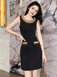 Casual Dresses Fashion Summer Black Short Evening Dress Women Ladies Elegant Luxury Formal O-Neck Sleeveless Slim Mini Party Mujer Vestidos