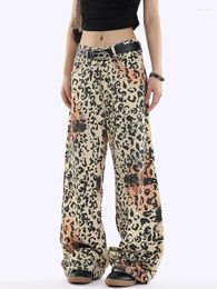 Women's Jeans 2024 Baggy Women Clothing American Vintage Leopard Print Street Straight Wide Leg Pants Harajuku NZ34