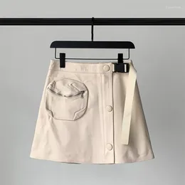 Skirts 2024 Autumn Leather Half-length Skirt Female Bread Pocket A-line Sheep Skin Short Single-breasted Hip Midi