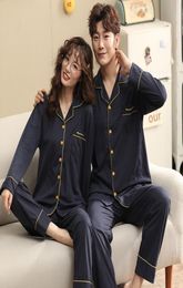 Couple Pajama Set Full Pure Cotton Pijamas Mujer Long Sleeve Sleepwear Hisandher Home Suit Pyjama For Lover Man Woman Clothes9997595