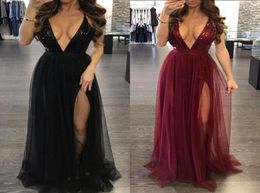 Women039s Deep V Neck Sleeveless Elegant Formal Prom Long Maxi Cocktail Party Ball Gown Bandage Blackless Dress Red Black XL12462819