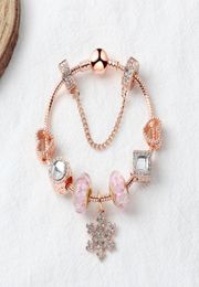Strands Rose gold loose beads snowflake pendant bangle charm bead bracelet for girl DIY Jewellery as Christmas gift2773401