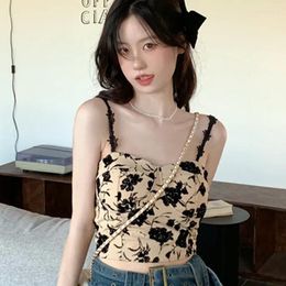 Women's Tanks 2024 Summer Sexy Slim Bra Woman Korean Fashion Floral Crop Tops Basic Elegant Corset Vest Casual Outwear Clothing Chic
