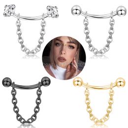 CZ Eyebrow Piercing Curved Barbell Banana Ring Lip Snug Daith Surgical Steel Cartilage Tragus Helix Earring Body Jewellery