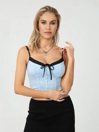 Women's Tanks Wsevypo Summer Corset Crop Tops Sexy Sleeveless Backless Contrast Colour Hook And Eye Slip Camisole Street Basic Vests