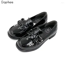 Casual Shoes Dophee Japanese Preppy Style Students JK Uniform Round Head Low Heel Bow Black Patent Leather PU Women's Boots Lolita