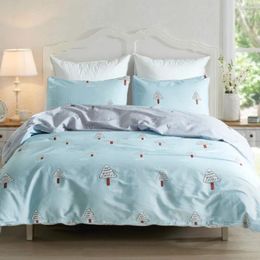 Bedding Sets Blue Cotton Set For Kids Single King Size Duvet Covers Cartoon Tree Printed Double Use Soft Child Bedroom Decor