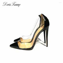 Dress Shoes Doris Fanny Nude Black Women's Pointed Toe Stiletto Heels PVC Transparent High Party Wedding Women Pumps