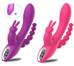 3 In 1 Dildo Rabbit Vibrator Waterproof USB Rechargeable Clitoris Stimulator Anal Vibrator Sex Toys for Women Couples Sex Shop2545655