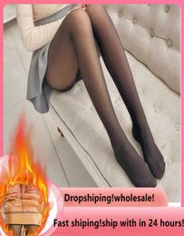 Socks Hosiery Winter Woman Pantyhose Translucent Wool Sock Pants Winter Stocking Fleece Lined Tights Thermal Pants Legging Fake Pa4763126