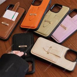 Closing style card bag style lychee grain leather iphone case for Apple 15 promax 12 13 14 Pro Max Luxury designer runway metal logo fall protection case 068