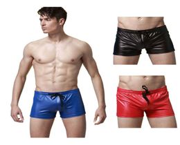 BlackRedBlue Sexy Men Casual Shorts Tight Faux Leather Shorts Boxer Drawstring Swimsuit Wetlook Summer Night Clubwear7499861