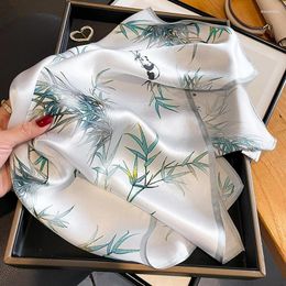 Scarves Pure Silk Square Neck Scarf Women Printed Panda Bamboo Head Wrap Ladies Fashion Neckerchief Hijab Foulard Femme SD0354