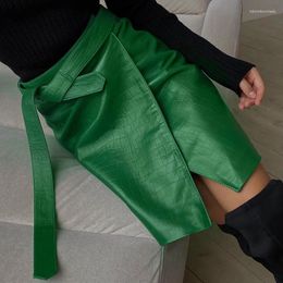 Skirts Women Clothing 2024 Fashionable Spring Summer Euro-american Style Pu Leather Skirt Green Retro Design Sense Girl Short