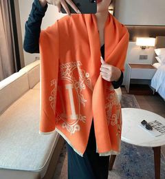 Cashmere Scarf Orange Luxury Designer Shawl For Women Long Shawls Letter H Printed Scarves With Carriage Soft Warm Wraps Blanket T6007395