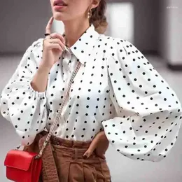 Women's Blouses Spring Polka Dot Shirt Women Vintage Clothes Puff Sleeve Elegant Blouse Button Up Office Ladies Tops 12372