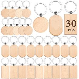 Keychains 30Pcs Wooden Keychain Blanks Round Unfinished Wood Key Ring Tag For DIY Gift Crafts Painting