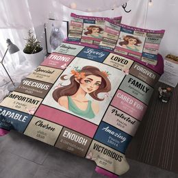 Bedding Sets 3pc Girls Grid Inspirational Quotes Set Duvet Cover Quilt With Zipper Closure 1 And 2 Pillow Cases