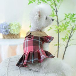 Dog Apparel 1PC Pet Clothing Spring/Summer Thin Red Plaid Chest Back Cat Flying Sleeve Dress Suitable For Small And Medium Sized Dogs