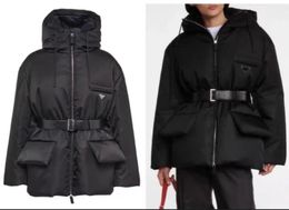 Women Designer Long Jackets Winter Mens Black Puffer Jacket Coat Windbreaker Parkas With Belts Fashion Letters Inverted triangle D4721337
