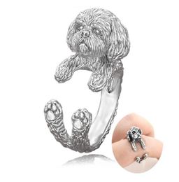 Cluster Rings Vintage Silver Color Boho Cute Shih Tzu Lhasa Apso Dog Puppies Shape Wrap Ring For Women Girl Kids Gift Pet Lover 2579298