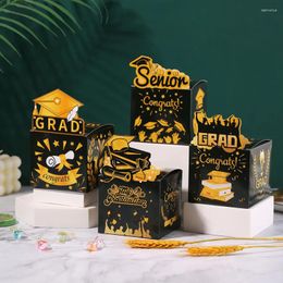 Gift Wrap 12/24Pcs Black Gold Bachelor Cap Candy Box For Graduation Cookie Packaging Boxes BagCongrats Grad Party Supplies