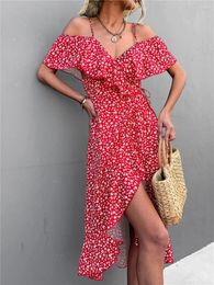 Casual Dresses 2024 Women Floral Print V-neck Lady Femme Vestidos Spring Summer Beach Dress