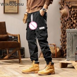 Men's Pants Mens Cargo Sexy Open Crotch Casual Zipper Pockets Design Joggers Streetwear Tactical Military Outdoor Sex Trousers Costume