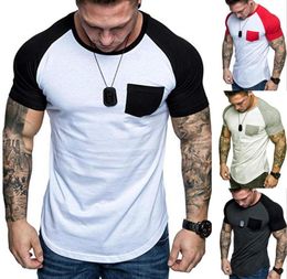 T Shirt Men Spring Summer Slim Fit Raglan Patchwork Pocket Short Sleeve Pattern Casual Tshirt Sport Tops Men Clothes Size M3XL6950647