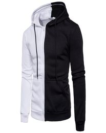 2018 Fashion Mens Hoodies Tracksuit Casual Clothes Black White Patchwork Long Sleeve Sweatshirt Zipper Slim Plus Size Hoodie6189505