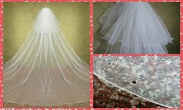 Elegant Two Tiers Layer Beaded Crystal Wedding Veils Cathedral Vintage Bridal Veils 2015 Bridal Hair Accessories With Comb Rhinest1424862