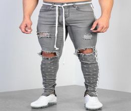 Mens Ripped Ribbon Grey Skinny Jeans Fashion Designer HiStreet Distressed Denim Joggers Knee Holes Washed Destroyed Slim Fit Pant3619935