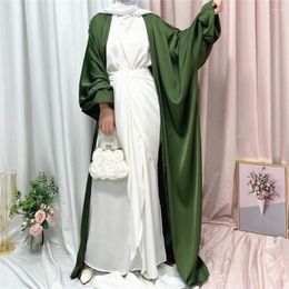 Ethnic Clothing Ramadan Eid Satin Abayas For Women Muslim Kimono Open Cardigan Maxi Dress Turkey Arab Islamic Kaftan Robe Dubai