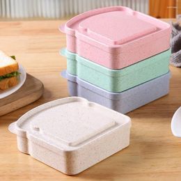 Dinnerware Wheat Straw Lunch Box Toast Bread Sandwich Storage Case With Lid Outdoor Portable Bento Reusable Microwave Container