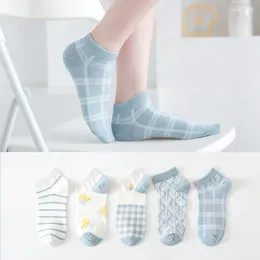 Women Socks Blue Colour Short Casual Thin Breathable Low Cut Ankle Flower Print Girls Japanese Kawaii Cute