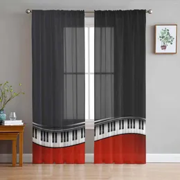 Curtain Red And Black Piano Keys Sheer Curtains For Living Room Decoration Window Kitchen Tulle Voile Organza