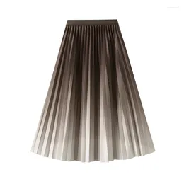 Skirts Gradient Halfbody Women's Spring And Autumn 2024 Elastic High Waist Slimming Pleated Draping Medium Length Skirt 0908