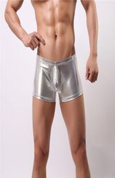 Mens Underwear Boxer Sexy Patent Faxu Leather Shining boy Penis Pouch Male Panties Swimwear Underpants Tight Boxers Shorts Men Cue8674352