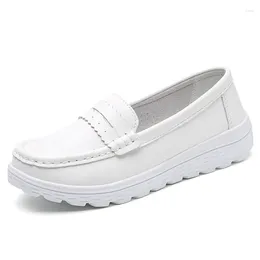 Casual Shoes Genuine Leather Hollow With Soft Soles For Women Comfortable Breathable Non Slip Flat Work Small White