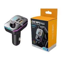 5.0 USB Car Charger Type C Dazzling Light MP3 Player Handsfree FM Transmitter Adapter For iPhone Xiaomi Huawei Samsung C24