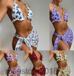 women swimsuit Outfits summer New women039s Designer fashion sexy Slim butterfly print split yarn skirt bikini gathered Three p2559273