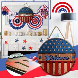 Decorative Flowers Wooden Hanging Sign Stars And Stripes Door Wall Decorations For Independence Day Memorial 30 X 30cm Circular Flower
