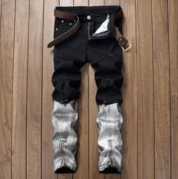 Mens Distressed Ripped White Black zipper Jeans Slim Fit Designer Straight Leg Biker Contrast Colour Denim Pants Streetwear JB18736856390