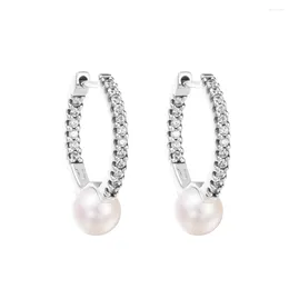 Hoop Earrings Genuine 925 Sterling Silver Earring Treated Freshwater Cultured Pearl & Pave For Women Jewelry DIY Ear Brincos