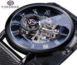 Forsining Retro Fashion Design Skeleton Sport Mechanical Watch Luminous Hands Transparent Mesh Bracelet For Men Top Brand Luxury6385831